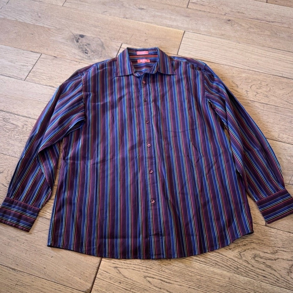 Faconnable Jeans Mens‎ L Long Sleeve Button Down Striped Shirt (1066)